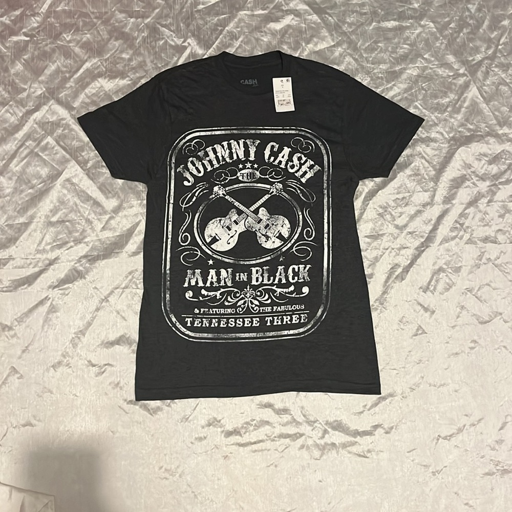 Johnny Cash Charcoal Heather Grey Short Sleeve Tee Shirt NWT 17-19 PTP - Picture 5 of 7